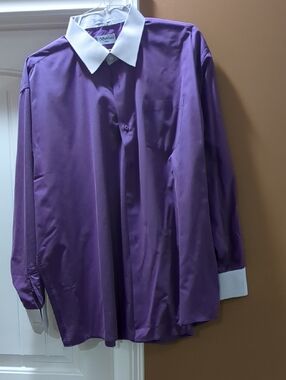 Men's Purple Dress Shirt with White Contrast Collar by